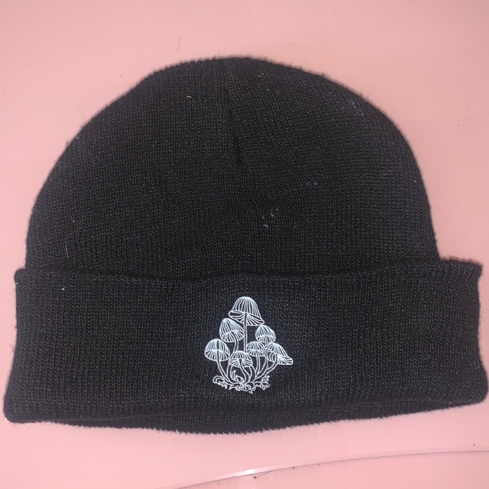 black mushroom beanie